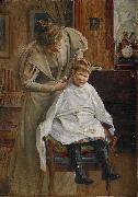 Robert Lundberg Mother cutting the hair Germany oil painting artist